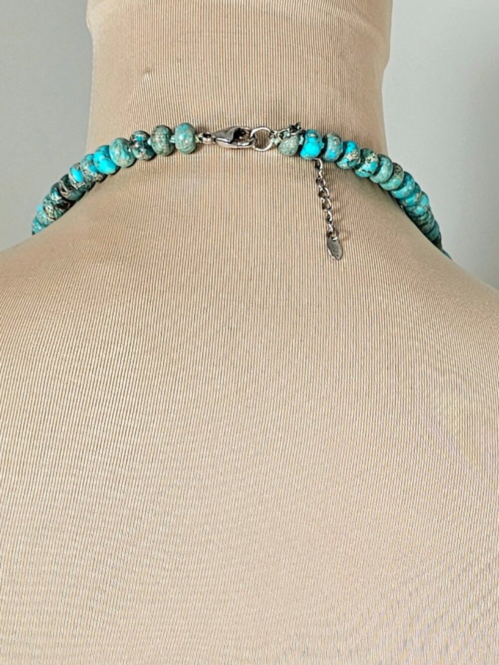 Blue Jasper Double Strand Statement Necklace Slab Bib Silver Tone OS - Picture 4 of 6